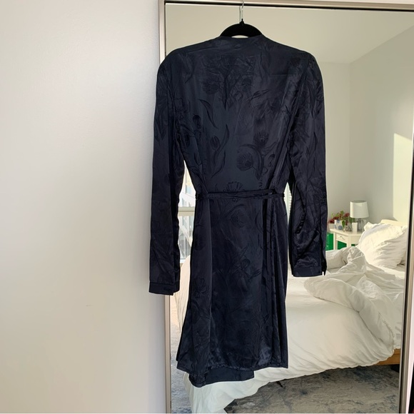 Cacharel Navy Blue Floral Jacquard Wrap Dress NWT Size 36 / Small - Picture 6 of 8